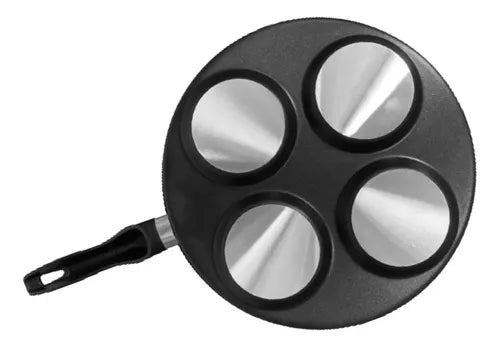 Frigideira Teflon 4 Ovos/hamburgueres Com Tampa Cor Preto