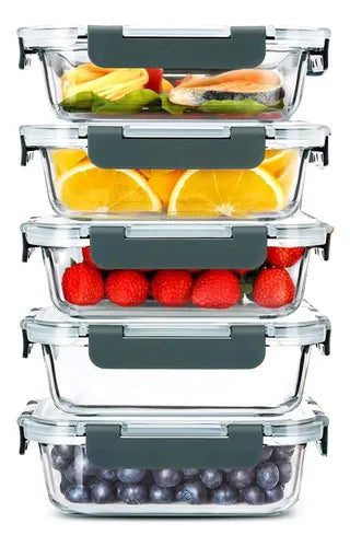 5 Potes Vidro Hermético Alimentos Microondas Home Life