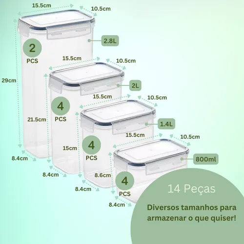 Conjunto Potes Herméticos Organizador Armário Despensa 14 Un