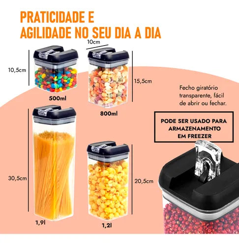 Conjunto 7 Potes Herméticos Acrílico Empilháveis Organização