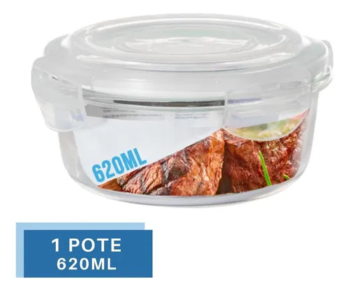 Pote Vidro Hermético 4 Travas Redondo 620ml Marmita