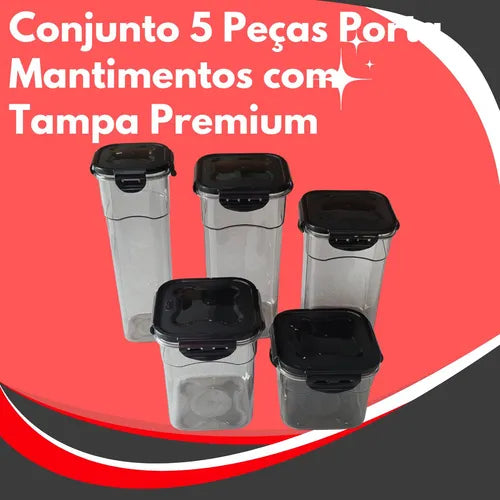 Kit 5 Potes Hermeticos Porta Mantimentos Organizador Cozinha
