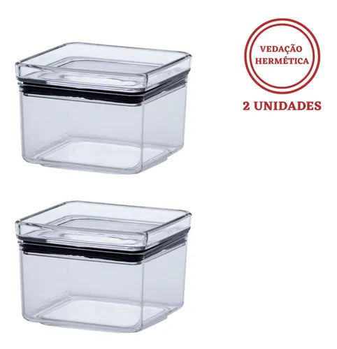 Pote Hermético Acrílico Quadrado Multiuso 480ml Kit 2 Un