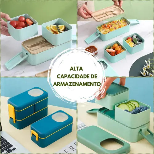 Marmita Plastico Divisórias 4 Potes Hermetica Fit Microondas