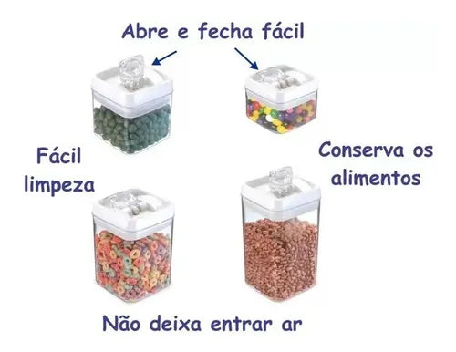 Kit 4 Potes Herméticos Acrílico Quadrado Com Tampa Preta Cor Transparente