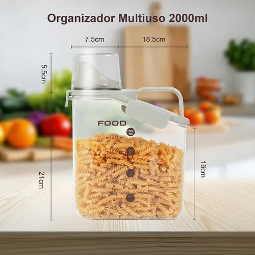 Potes Herméticos 2000ml Com Dosador - Recipientes Transparentes Para Cereais, Grãos E Massas - Livre De Bpa - Cozinha Organizada E Alimentos Frescos | House Organizer