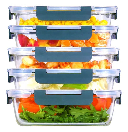 5 Potes Vidro Hermético Alimentos Microondas Home Life