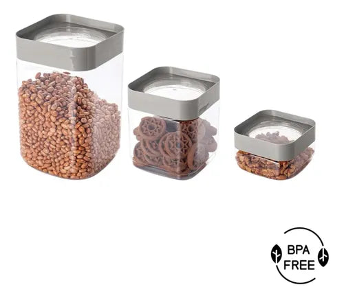 Kit 3 Potes Empilháveis P/ Armazenamento Porta Alimentos