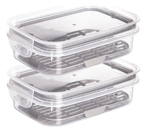 Kit 2 Potes Porta Frios Queijo Presunto Hermético Empilhavel
