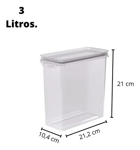 Pote Porta Mantimentos Herméticos 3 Litros Trava Plasutil Cor Cinza
