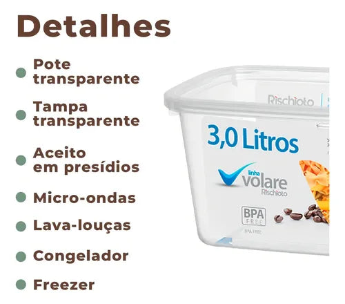 Rischioto Linha Volare Pote Transparente Com Tampa Volare 3l Medidas Presídio