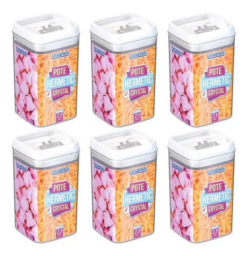 6 Potes Mantimentos Acrílico Quadrado 2,3 L Organiza Grande