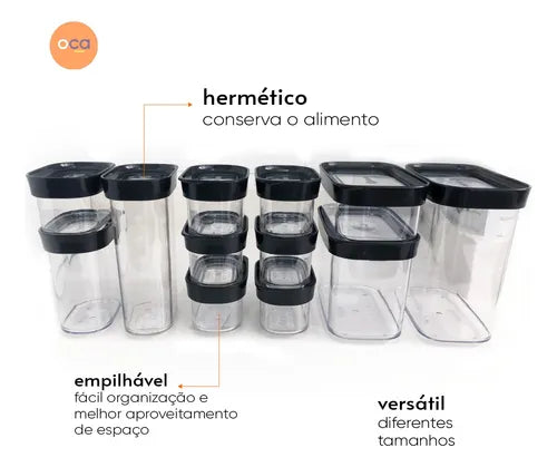 Kit 12 Potes Herméticos Para Mantimentos De Acrilico