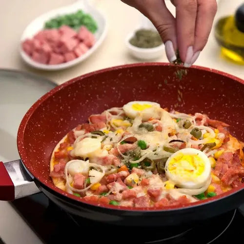 Panela Polishop Sauté Grand Vermelha de 24cm Frigideira Flavorstone