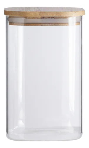 Pote Hermético Brav 1100ml Quadrado C/tampa De Bambu Cor Marrom