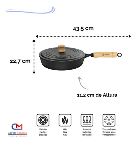 Frigideira De Ferro Fundido Indução Com Tampa  22 Cm Oferta