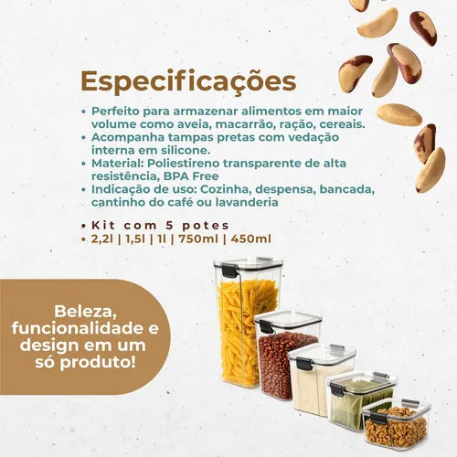 Kit 5 Organizadores Pote Hermético Empilhável Para Alimentos Rgb Megashop