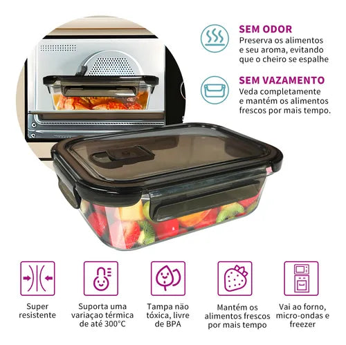 Conjunto 10 Potes 1040ml+370ml Vidro Hermético 4 Travas