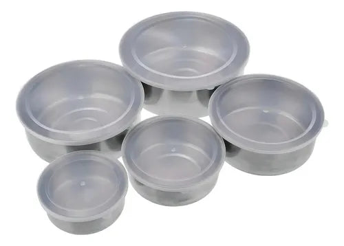 Jogo 5 Pote Tigela Inox Alumínio Com Tampa Hermético Redondo
