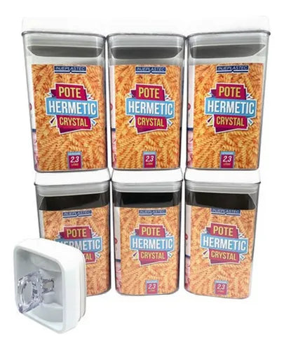 Kit 6 Potes Herméticos Acrílico Mantimentos Tampa Trava 2,3l Injeplastec