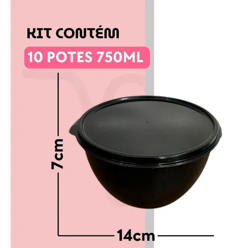 Jogo De 10 Potes Bowl Redondo Vasilhas Tapoer Marmita 750ml