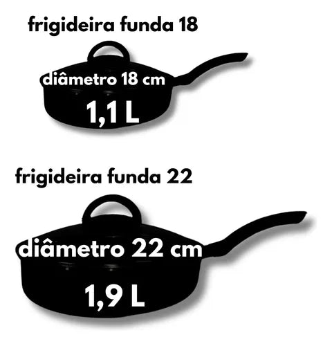 Frigideira Alta Funda 18cm E 22cm Com T Vidro Antiaderente