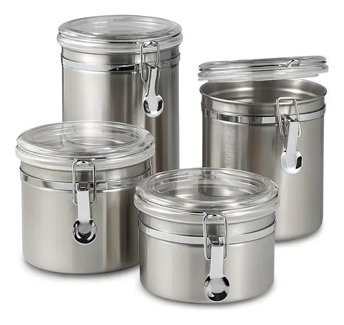 Conjunto 4 Potes Hermético Inox Mantimentos Vedação Premium