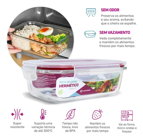 Conjunto 2 Pote Vidro Hermética Mantimentos Tampa 640ml Cor Vermelho