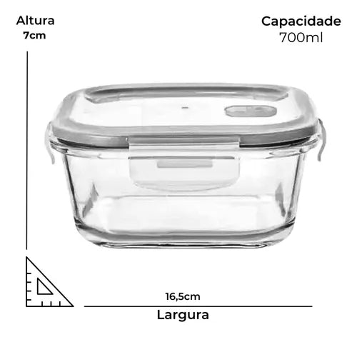 Conjunto 4 Potes De Vidro Marmita Com Tampa Hermética 700ml