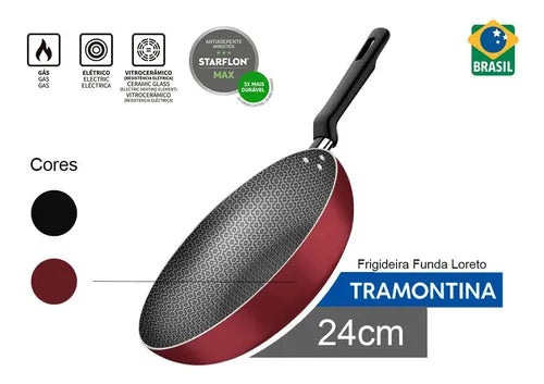 Frigideira Funda Antiaderente 24cm Loreto Tramontina - Cores Cor Vermelho e Cinza