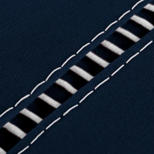 Jogo De Lençol Para Cama Casal Super King Size 400 Fios Cor Azul-marinho Desenho Do Tecido Liso Detalhe Ponto Palito
