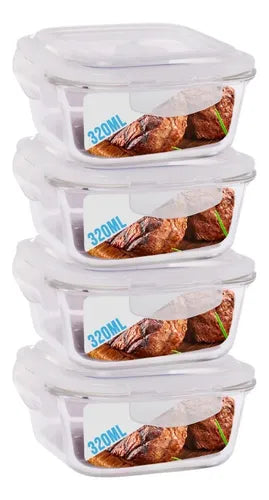 Conjunto 4 Potes Vidro 320ml Hermético 4 Travas Alimentos