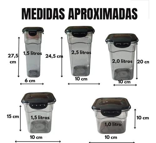 Kit 5 Potes Hermeticos Porta Mantimentos Organizador Cozinha