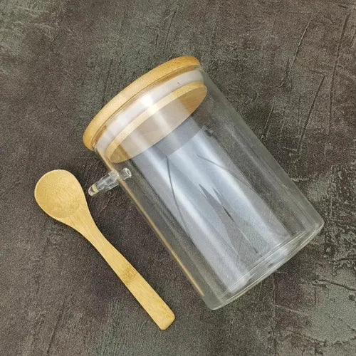 Pote De Vidro Redondo Tampa Bambu Hermético Com Colher 450ml Casambiente