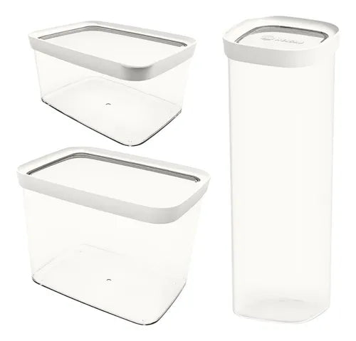 Kit 3 Potes Herméticos Grande Arroz Feijão Macarrão Cozinha