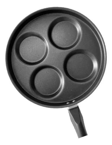 Frigideira Teflon 4 Ovos/hamburgueres Com Tampa Cor Preto