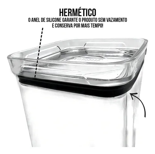 Kit Potes Porta Mantimento Hermético Quadrado Cozinha 12 Uni