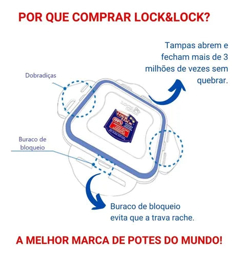 Kit 3 Porta Mantimentos Hermético Lock&lock 2,5l + 5l + 12l
