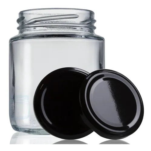 12 Potes De Vidro Belém 240ml Com Tampa Preta E Lacre