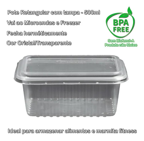 Pote Descartável 500ml Tampa Marmita Freezer Microondas 48un