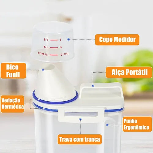 Pote Hermético Armazenamento Copo Dosador Medidor Kit Com 6 Cor Kit 6 Potes Cereais Arroz sabao Multiuso