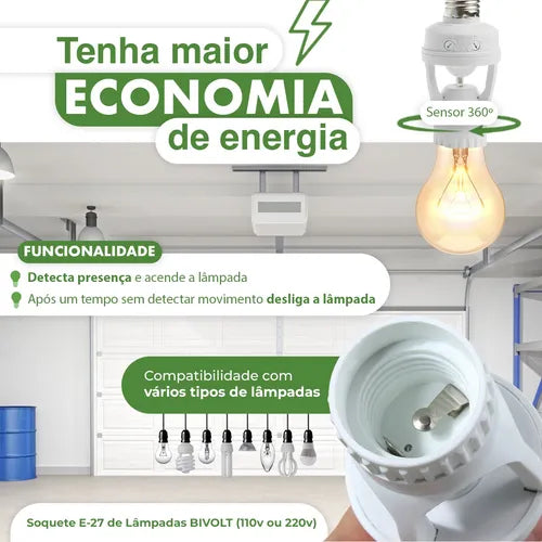 Kit 4 Sensor Presença Fotocélula Lâmpada E27 Soquete