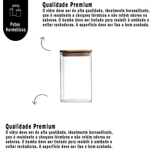 Kit 3 Potes Multiuso Organizador Hermético De Vidro Tampa Bambu 750ml