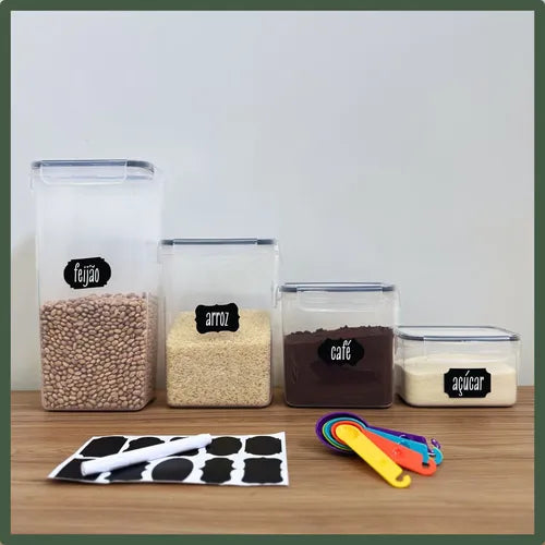 Cadencia Kit 15 Potes Herméticos Mantimentos Quadrado Cozinha Tampa Trava Recipientes De Organização Luvinco