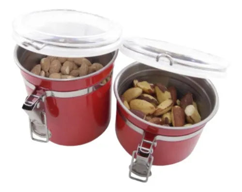 Jogo 4 Porta Mantimentos Vermelho Inox Hermético A7