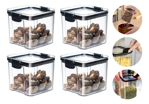 Kit 4 Potes Acrílico Herméticos Com Tampa 800ml Mantimentos