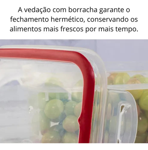 Pote Hermético Retangular Com Escorredor 4 Litros Plasutil Cor Vermelho