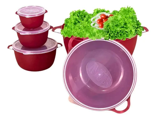 Kit 5 Vasilhas Bowl Plástica Pote Alimento Tampa Saladeira