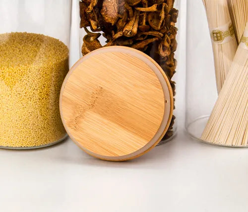 Kit 3 Potes De Vidro Com Tampa De Bambu 1300ml Mantimentos