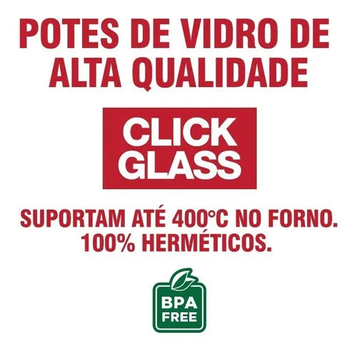 Kit Premium Click Glass 5 Potes De Vidro 100% Herméticos Cor Transparente